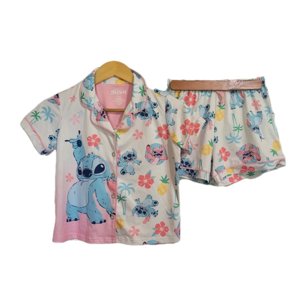 DISNEY LILO AND STITCH Short Sleeve Shorts 2 Piece Pajamas Girls Sz 10/12